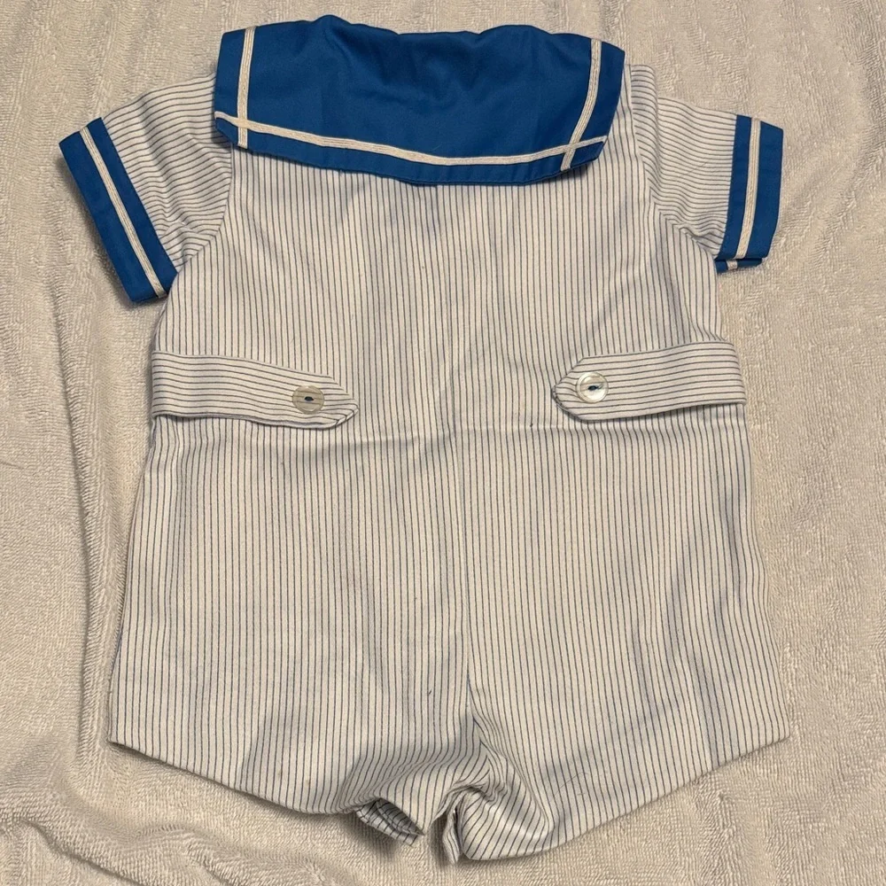 Blue and White Sailor Romper - 12 months